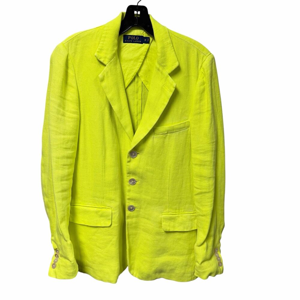 Polo Ralph Lauren Pure Linen Neon Blazer Jacket Citrus Womens 8 Bold Twee Y2K
